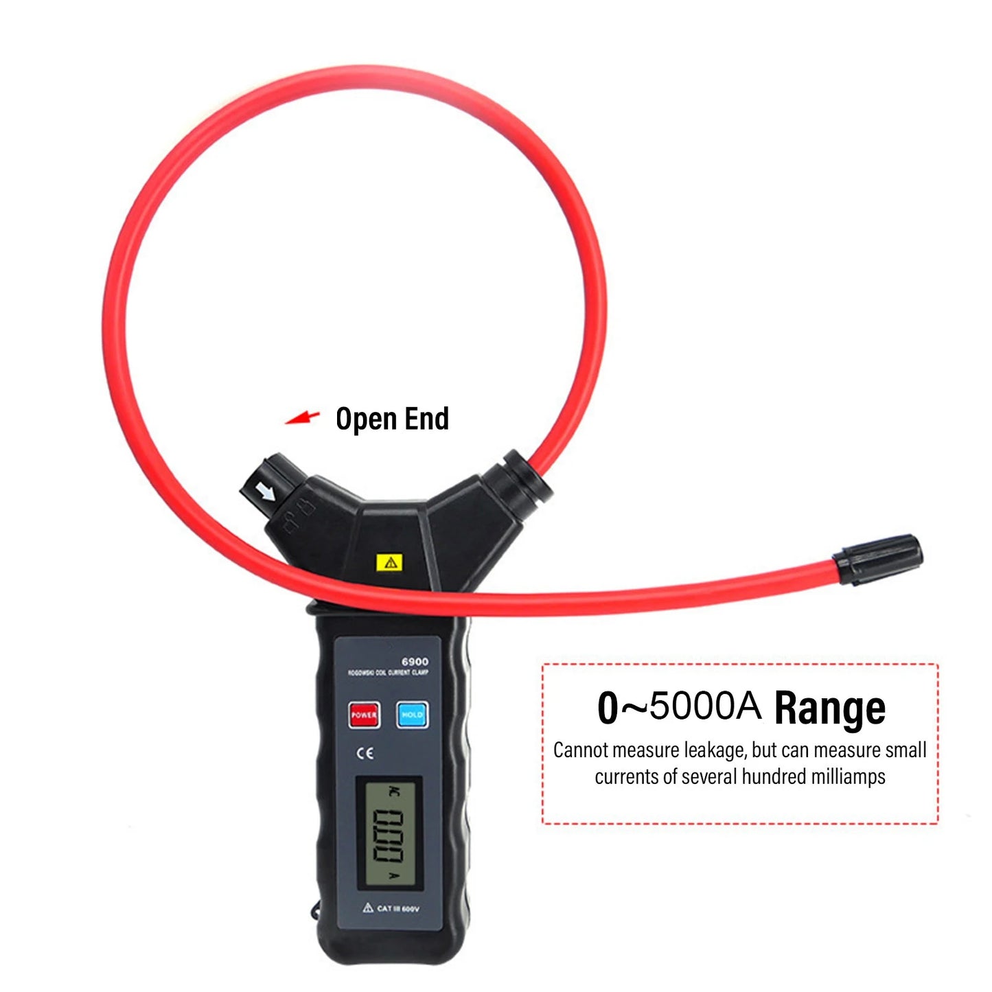AC Current Clamp Meter Strong Anti Interference Backlit LCD Display Peak Hold Flexible Coil Current Clamp Meter for Industrial Peaceful Pleasures Health and Wellness