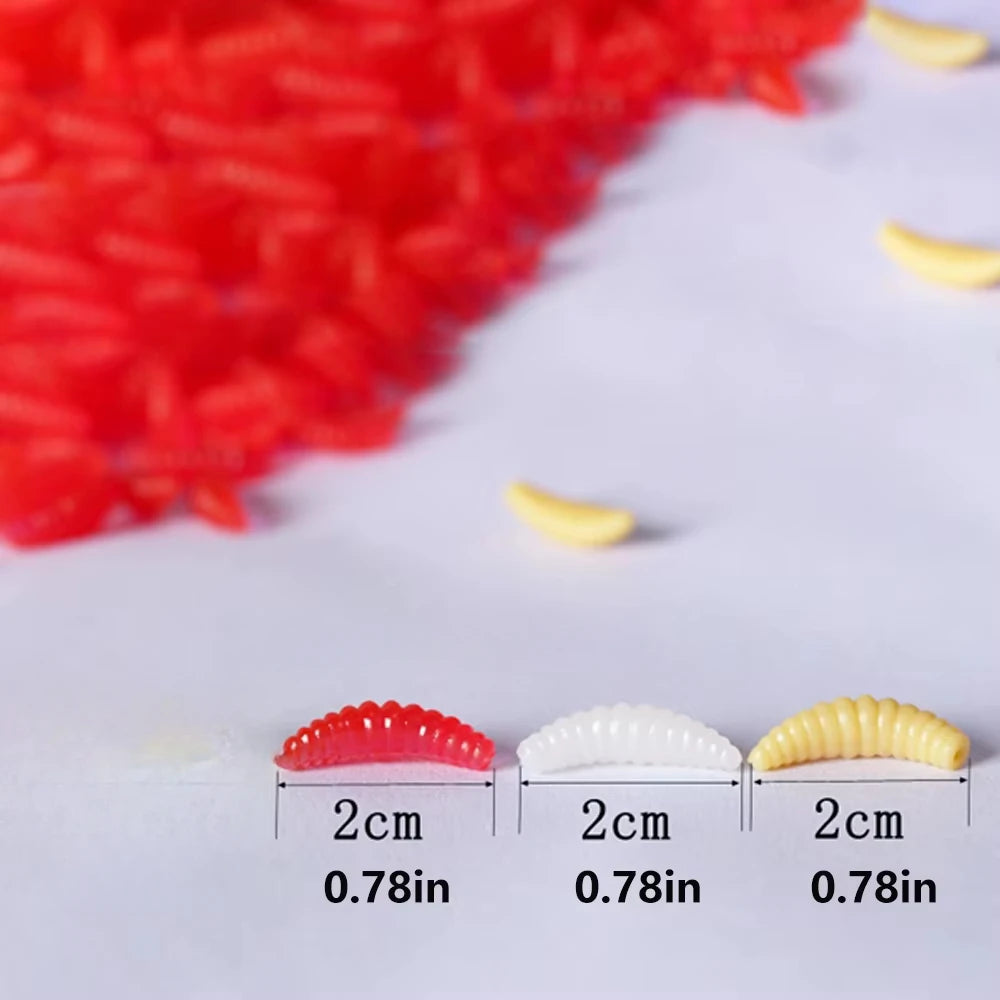 Bread Scent Soft Silicone Grub Lures, 50Pcs Lifelike Artificial Maggot Worms, Glowing Bait Gear for Freshwater Fishing Peaceful Pleasures Health and Wellness