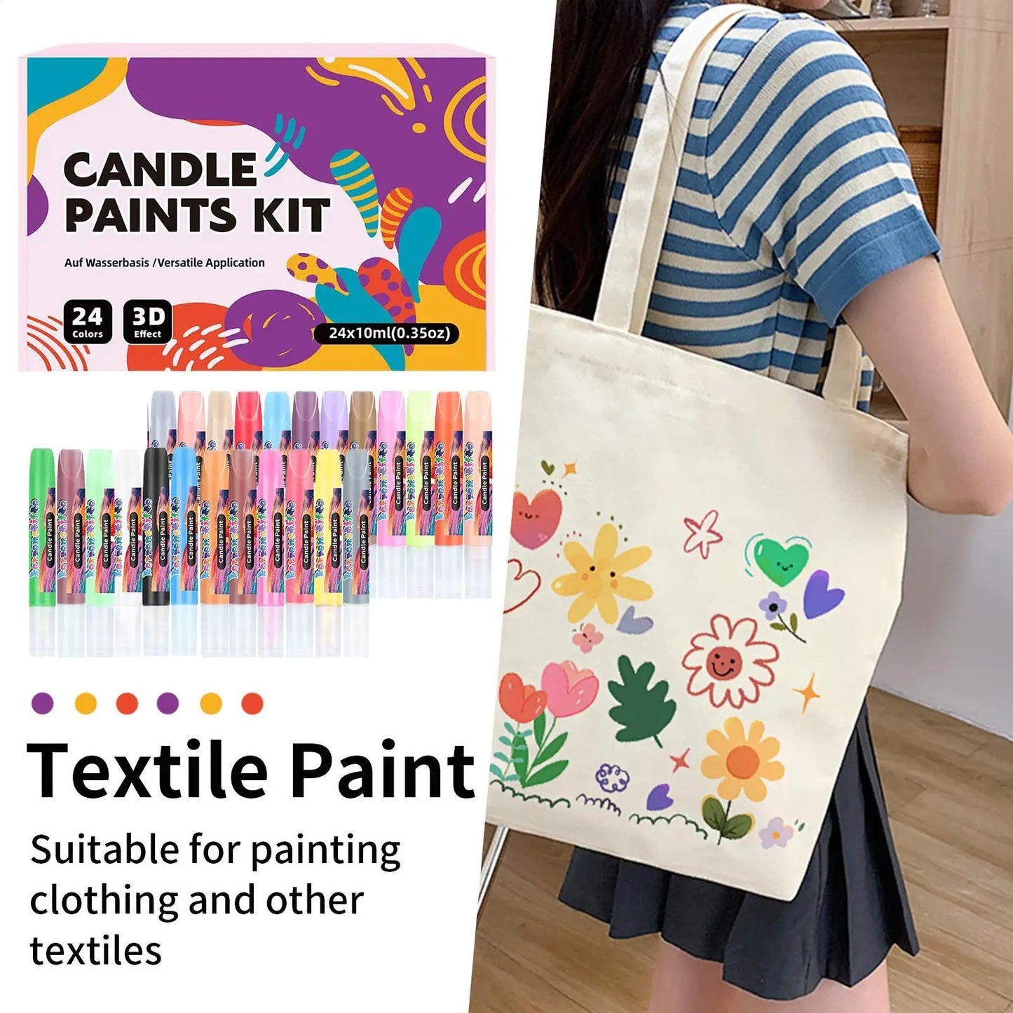 24pcs Candle Paint Pen Kit, Fabric Decorating, Creative Hobbyists Craft Activities Glass Vases Clothes T-Shirts Art Project Peaceful Pleasures Health and Wellness