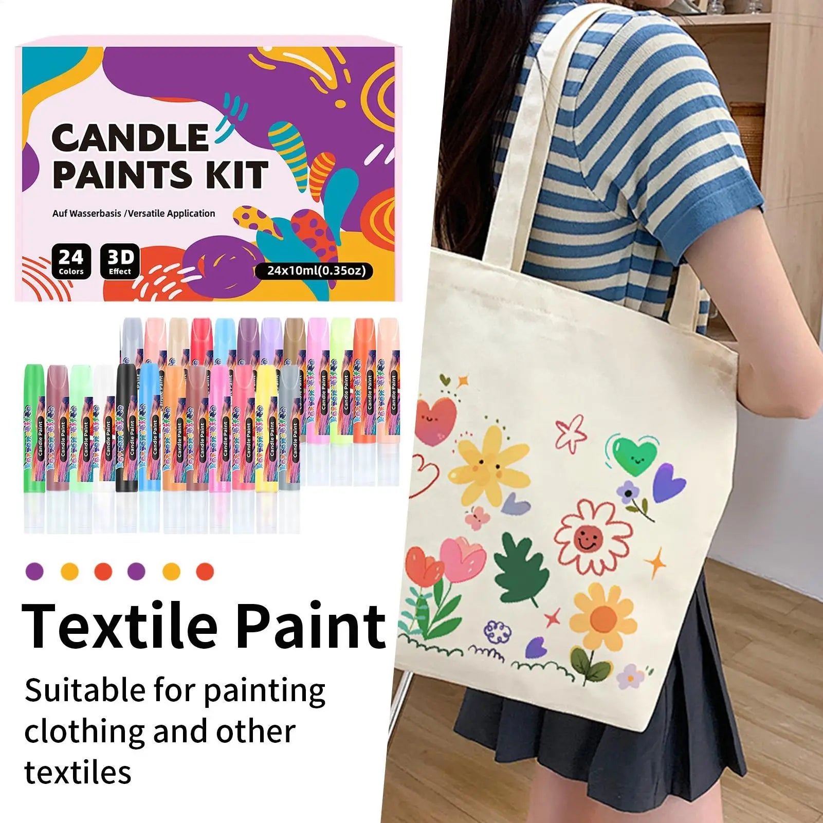 24pcs Candle Paint Pen Kit, Fabric Decorating, Creative Hobbyists Craft Activities Glass Vases Clothes T-Shirts Art Project Peaceful Pleasures Health and Wellness