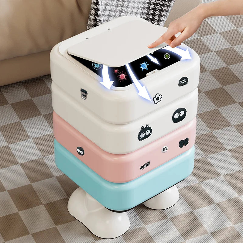 Cartoon Trash Bin with Lid Large Capacity Multi-Functional Mobile Wastebasket Modern Household Storage Organizer Wheels Peaceful Pleasures Health and Wellness