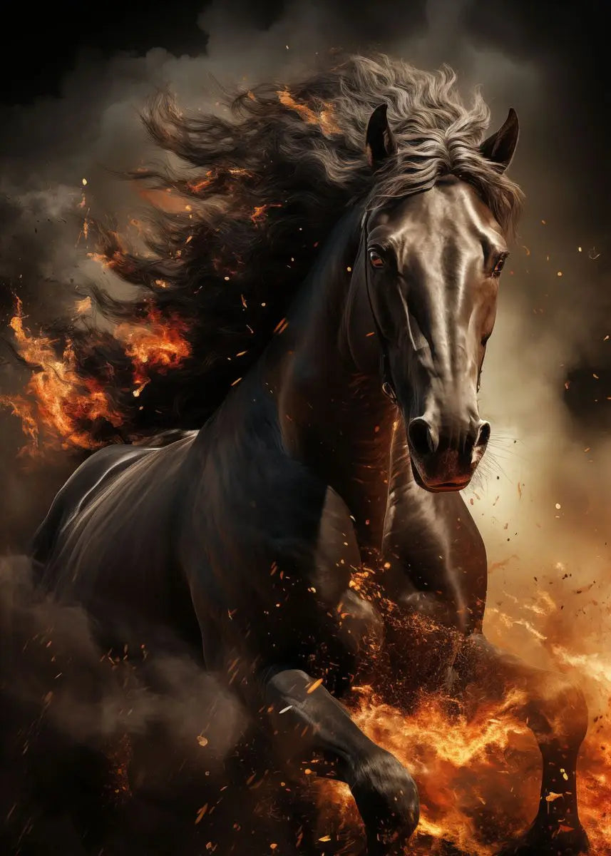 Black horse ， White Horse Canvas Painting,Posters and Prints, Wall ,,Animal Picture for Modern Living Room Home Decoration Peaceful Pleasures Health and Wellness