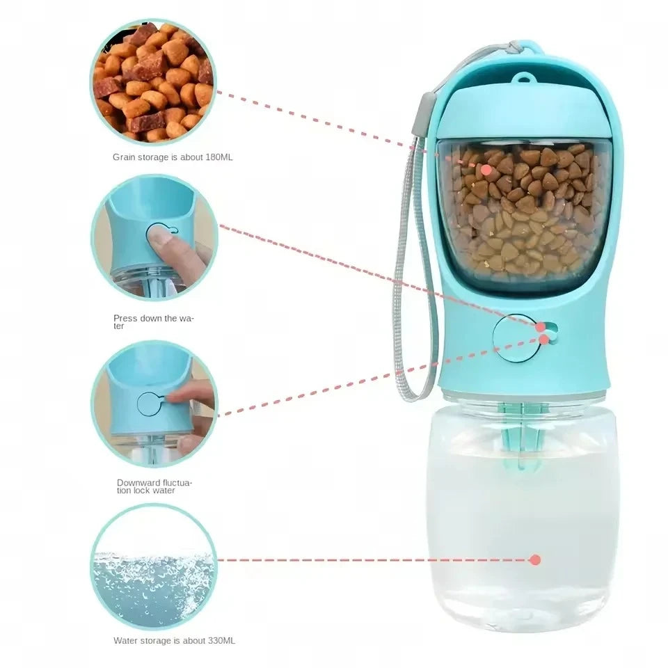 Portable 2-in-1 Dog Cat Water Bottle with Food Storage Container for Outdoor Travel Pet Feeding Pet Supplies Peaceful Pleasures Health and Wellness