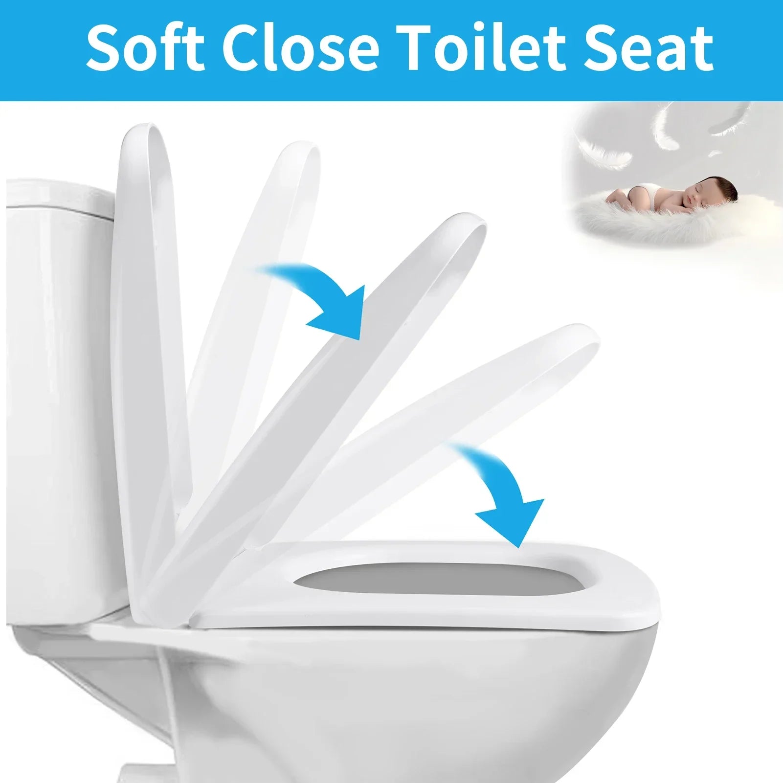 Square Slow-Close Toilet Seat Lid Cover Set Quick Release Thicken Replacement Universal Easy Installation For Home Peaceful Pleasures Health and Wellness