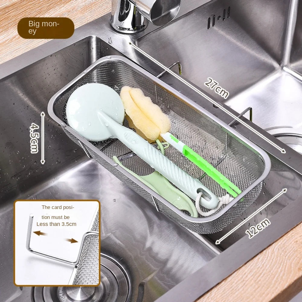 Kitchen Helper Sink Drain Basket Multifunctional Hanging Type Storage Drying Rack Stainless Steel Filter Storage Shelf Peaceful Pleasures Health and Wellness