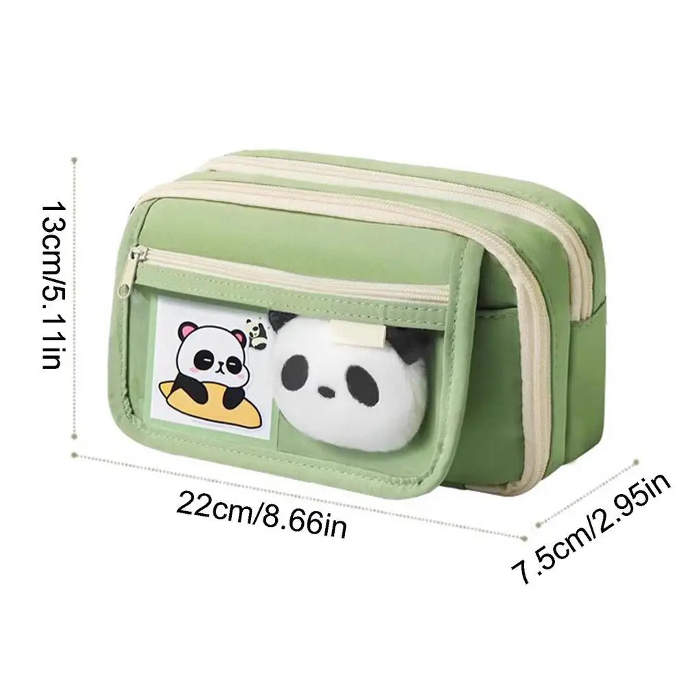 Cute Panda Pencil Case Large Capacity Animal Zipper Pouch for Pens Pencils, Panda Themed Stationery Organizer Peaceful Pleasures Health and Wellness Green