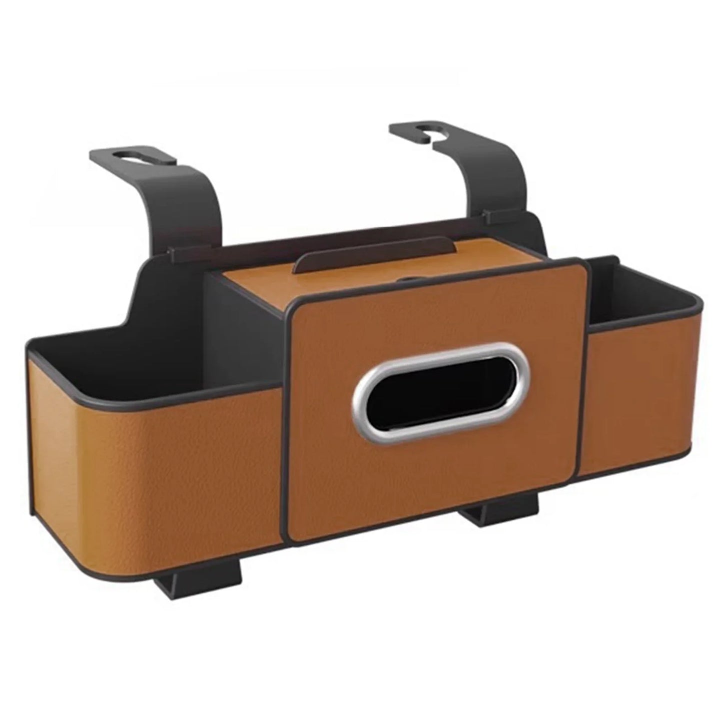 Multifunctional Car Organizer with Cup Holder Tissue Box and Hooks Car Seat Back Storage Box Travel Accessories for Kids Adults Peaceful Pleasures Health and Wellness Brown