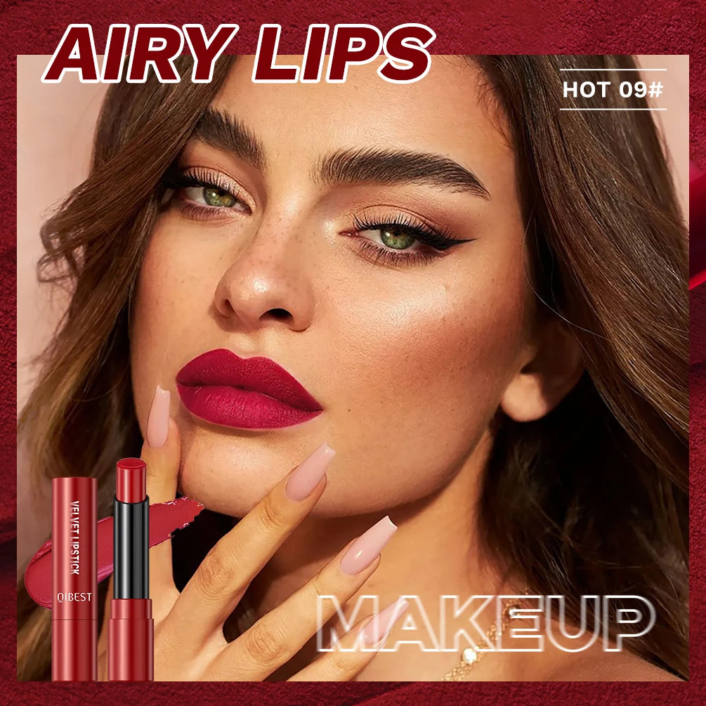 QIBEST Matte Lipstick Lasting Velvet Mist Nude Brown Red Lipstick Non-Stick Cup Classic Highly Pigmented Red Lip Stain Cosmetics Peaceful Pleasures Health and Wellness