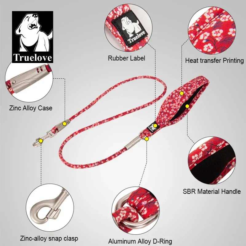 Truelove Pet Leash Floral Rope Leash for Dog and Cat Neoprene Padded Handle 100% Cotton Fabric Zinc-alloy Hook Outdoors TLL2573 Peaceful Pleasures Health and Wellness