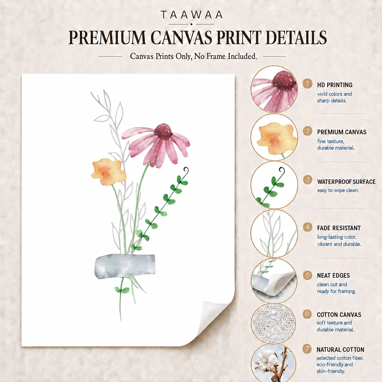 Boho Plant Flower Wall Art, Nordic Wildflower Botanical Canvas Painting, Minimalist Poster Print for Living Room Bedroom Decor Peaceful Pleasures Health and Wellness
