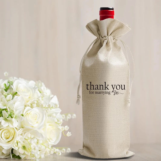 Thank You for Marrying Us Drawstring Wine Bag | Wedding Gift Wine Gift Bag Peaceful Pleasures Health and Wellness