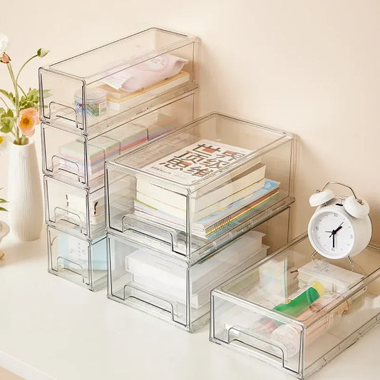 Transparent drawer storage box Large capacity Table cosmetic sundries sorting box Simple office stationery multilayer organizer Peaceful Pleasures Health and Wellness