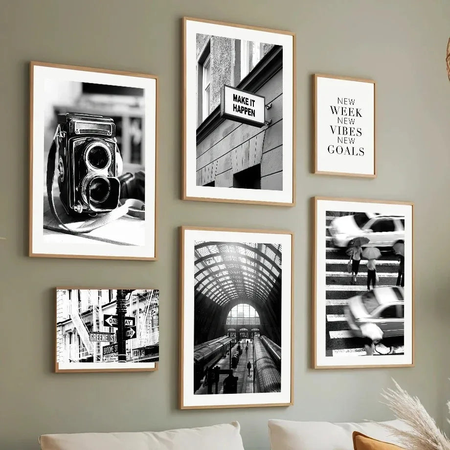 Black & White Retro Canvas Wall Art | Camera Gramophone Print