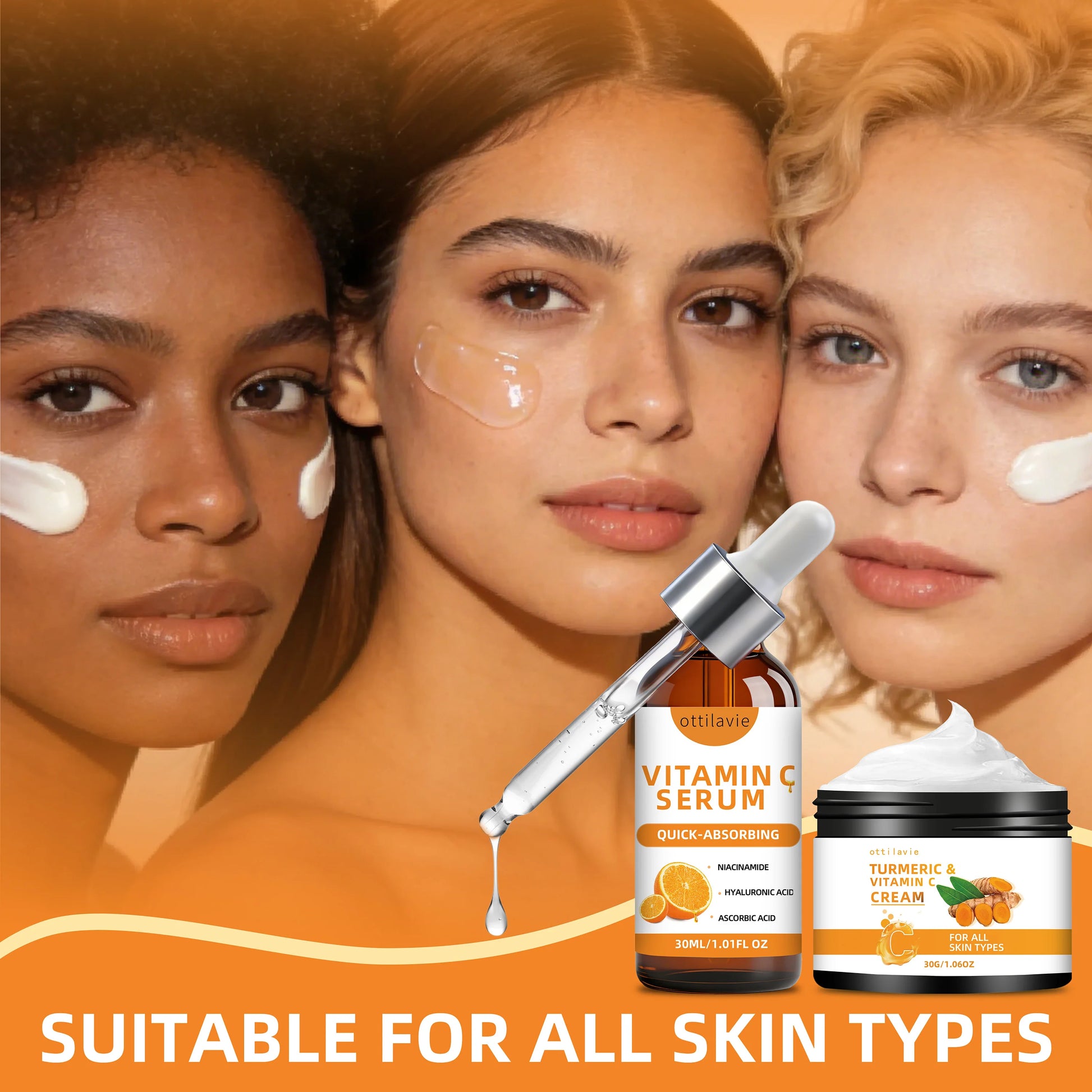 Ottilavie Turmeric & VC Cream+Serum Skincare Duo Set, ace/Neck/Body,Unisex,All Skin Types, Lightweight Daily,Non-greasy Peaceful Pleasures Health and Wellness