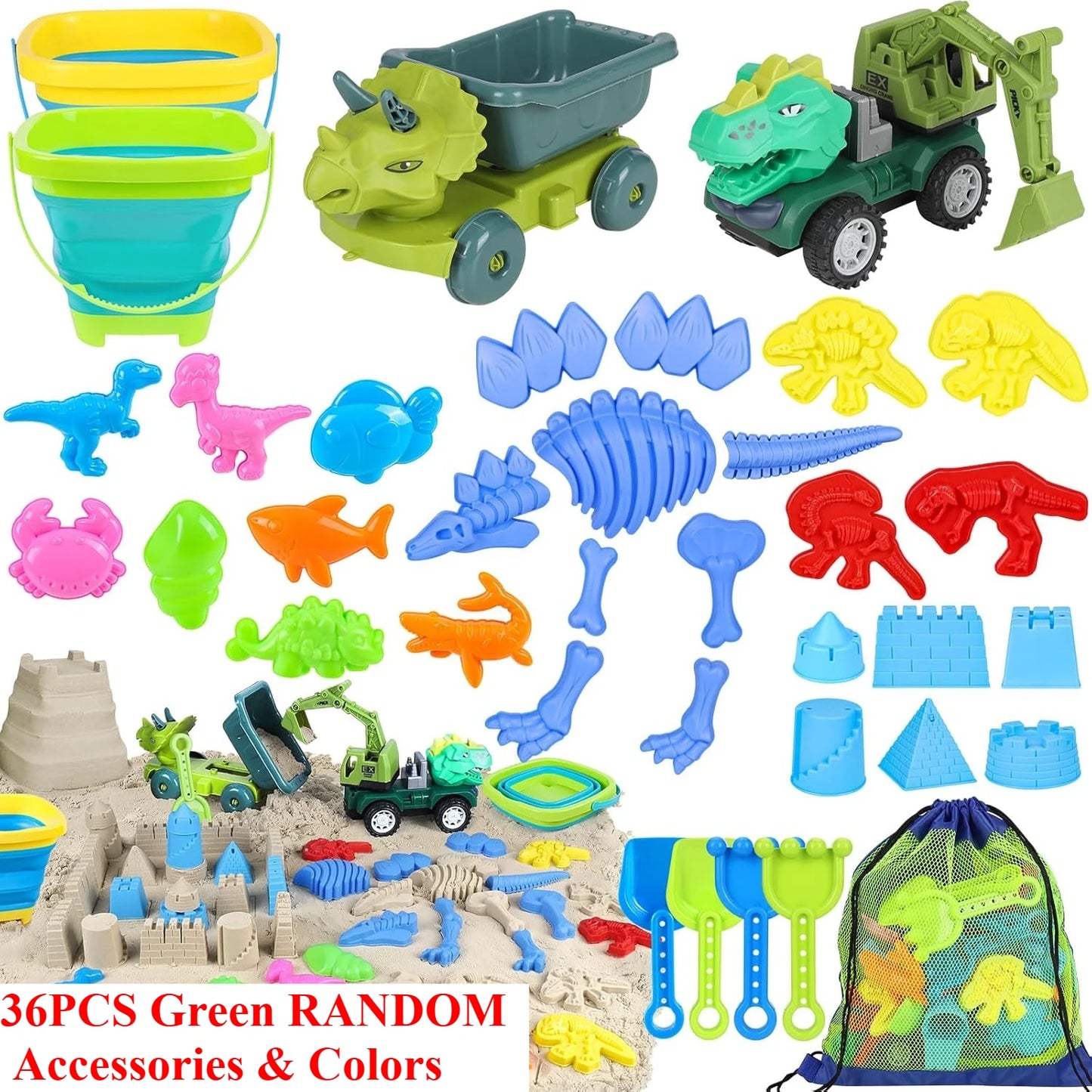 Dinosaur Beach Sand Toys Set for Kids – Bucket, Truck & Molds