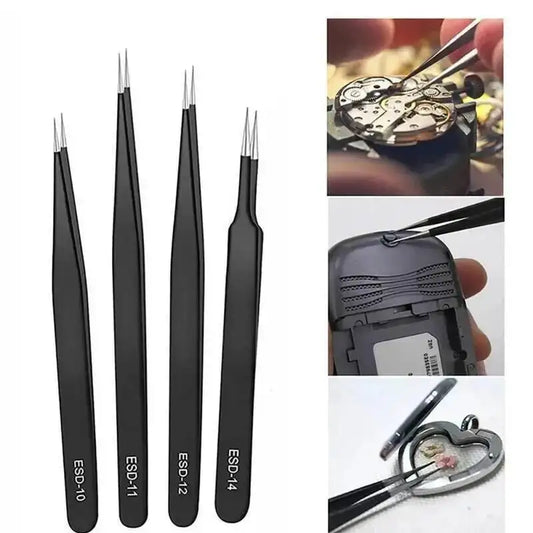 Anti-static ESD Tweezer Black Stainless Steel Straightflat Round Bent Peaceful Pleasures Health and Wellness