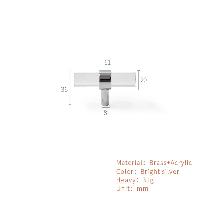 Brass Acrylic Transparent Drawer Handle | Cabinet Knob