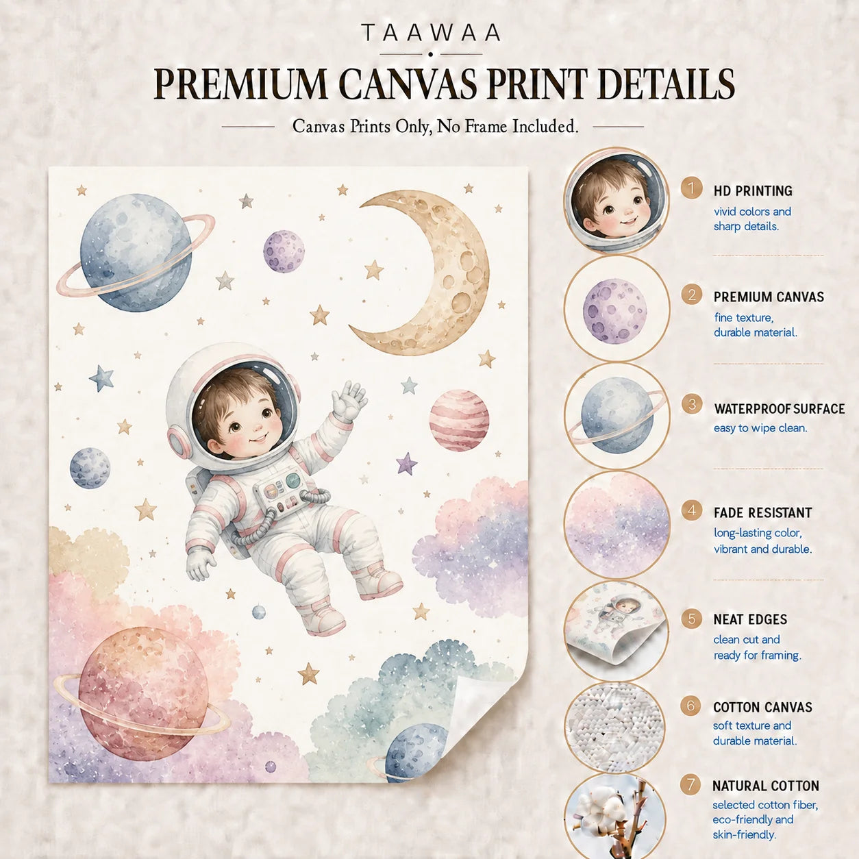 Nursery Wall Art Space Astronaut Animal Poster Print Canvas Painting Moon Planet Rocket Baby Room Wall Decor Peaceful Pleasures Health and Wellness
