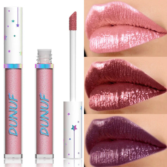 12-Color Metallic Glitter Lip Gloss | Diamond Pearlescent Lip Glaze Metallic Lip Gloss Peaceful Pleasures Health and Wellness