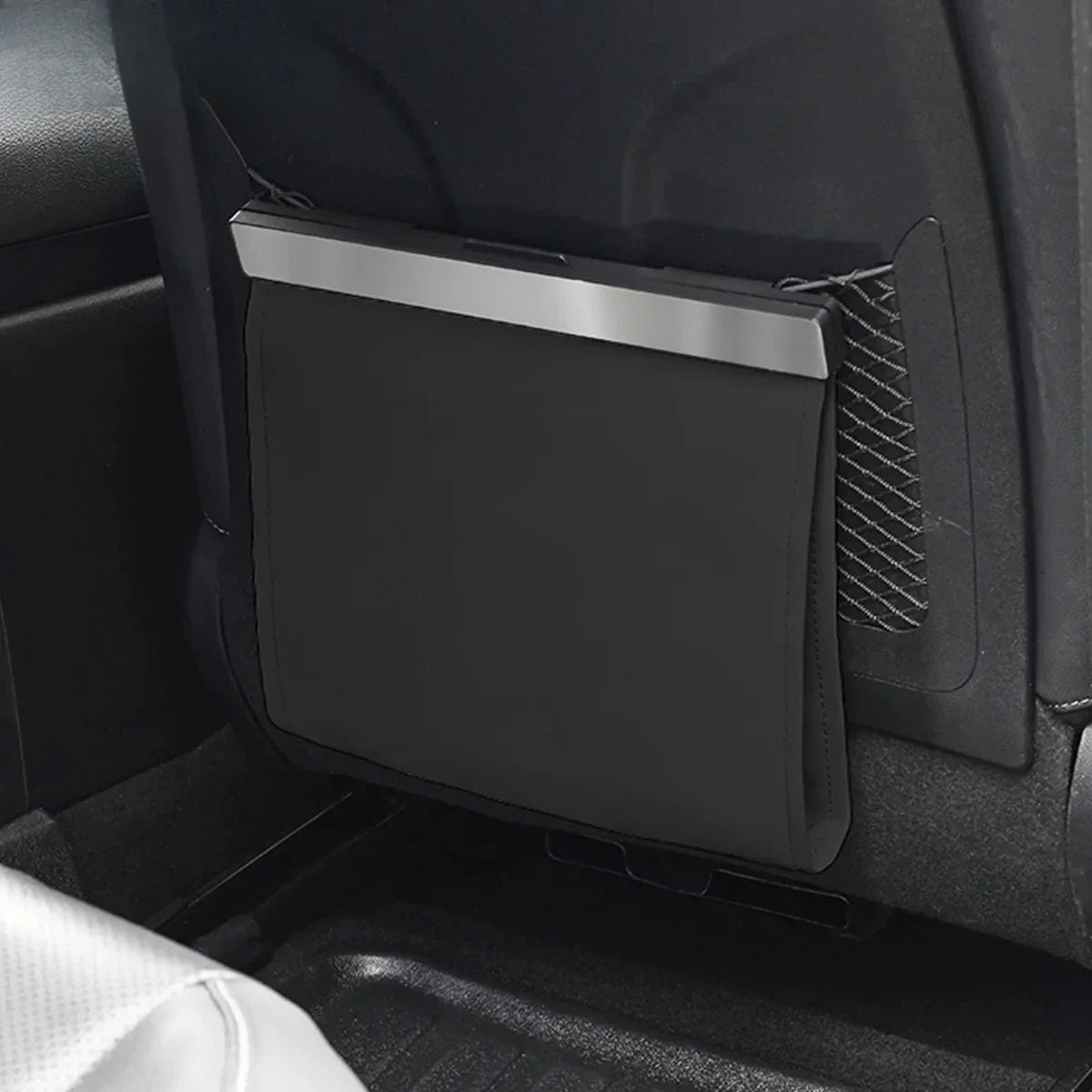 LED Car Trash Can – Magnetic PU Leather Back Seat Organizer