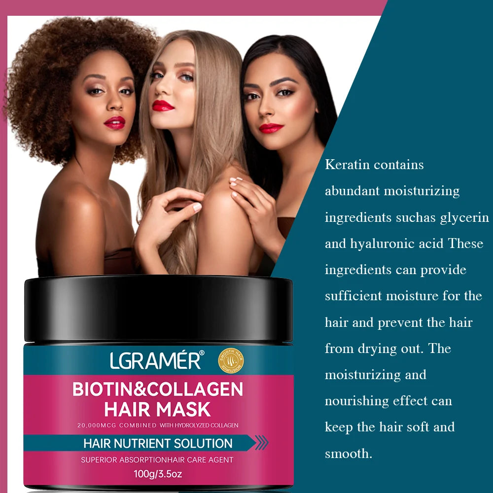 Biotin Collagen Hair Mask Repairs Dry Frizz Softens Hair Prevents Breakage Split Ends Nourishes White Horn Egg Scalp Care Peaceful Pleasures Health and Wellness
