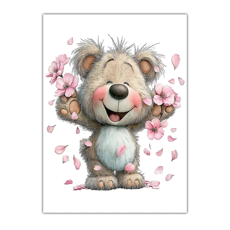 Teddy Bear Cherry Blossom Canvas Wall Art | Kids Nursery Decor Canvas Wall Art Print Peaceful Pleasures Health and Wellness 02 50x70cm NoFrame China Mainland