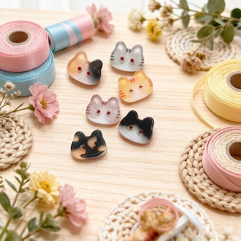 Cute Cat Resin Buttons 20pcs | 12/17mm Colorful DIY Craft