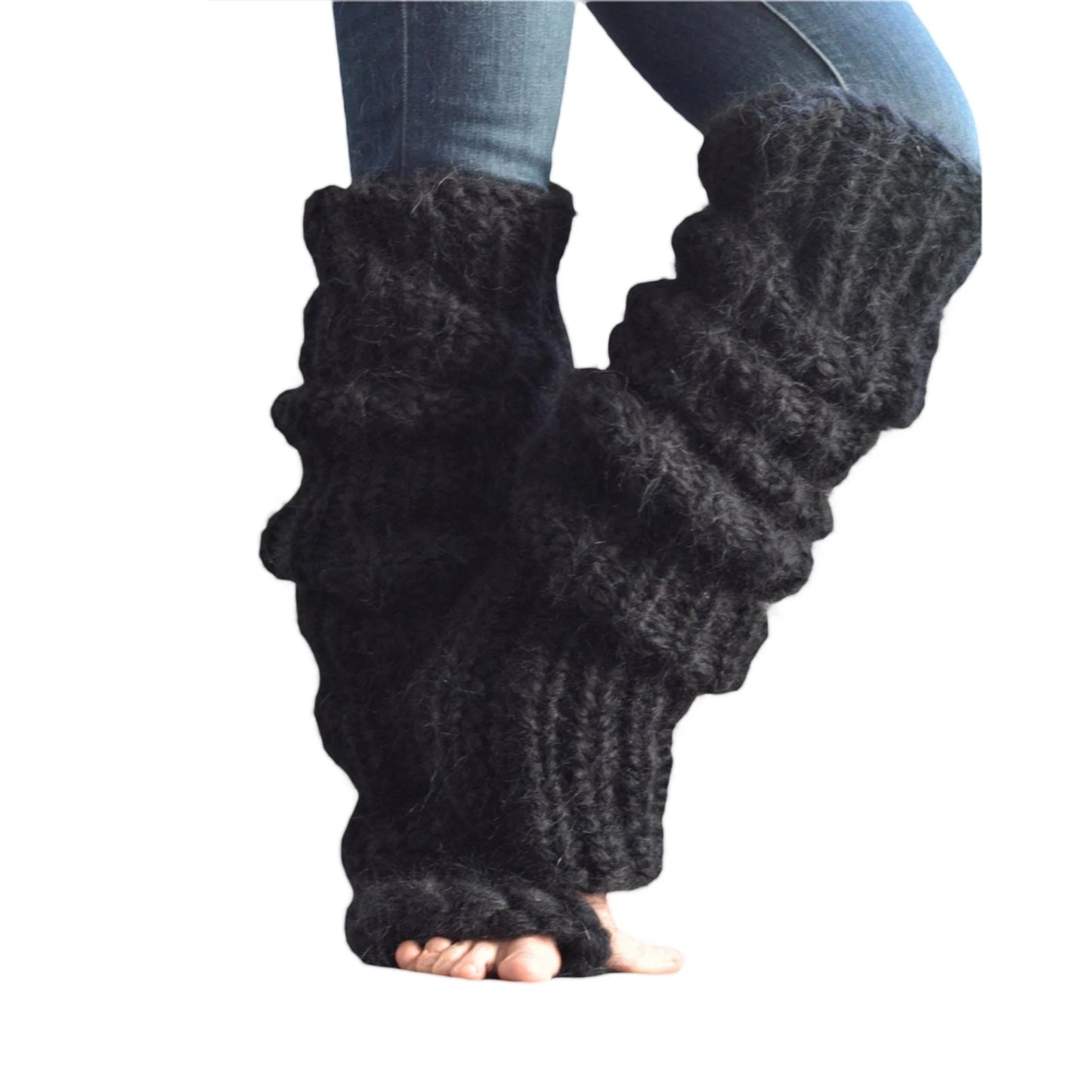 Women's Mohair Knit Leg Warmers – Open Toe, Cozy & Stretchy