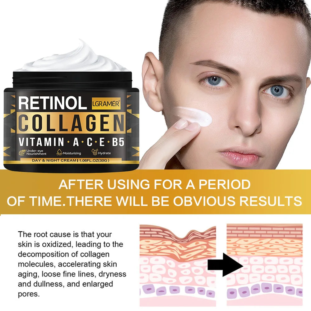 Men's Retinol Collagen Face Cream Skincare Moisturizing Brightening Hydrating Smooth Wrinkles Firming Facial Men Skin Care Peaceful Pleasures Health and Wellness