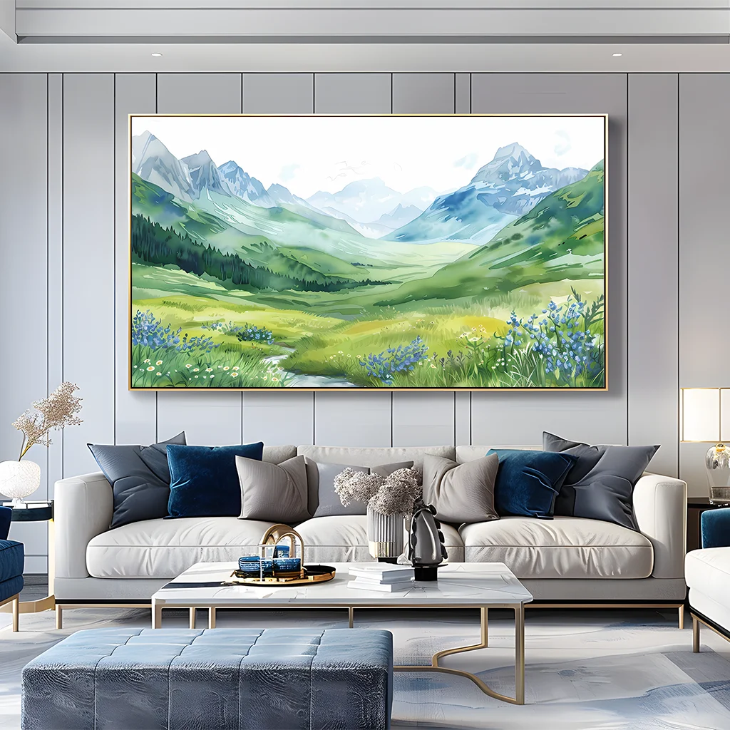 Nordic Mountain Valley Canvas Wall Art | Nature Landscape Print Canvas Wall Art Peaceful Pleasures Health and Wellness