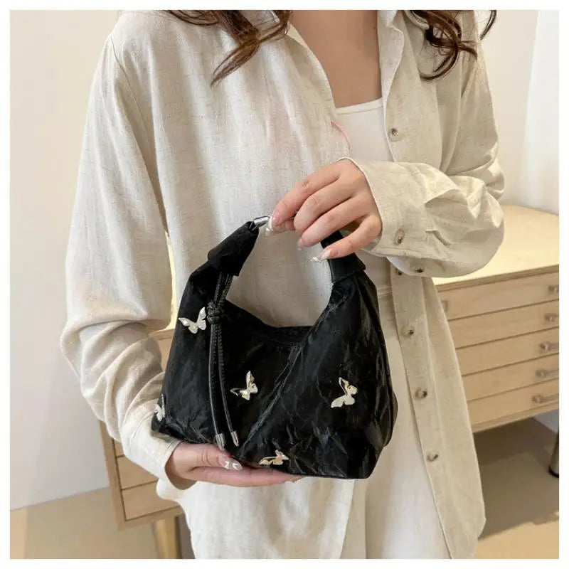 Butterfly Decor Crossbody Bag – Lightweight PU Leather Hobo