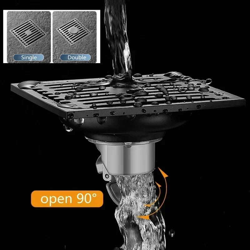 10cm Square Stainless Steel Floor Drain | Anti-Odor Cover