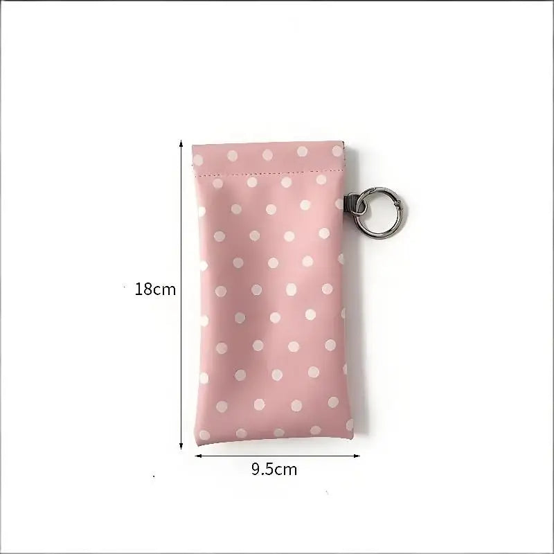 Polka Dot PU Leather Eyeglass Pouch with Keychain | Soft Case