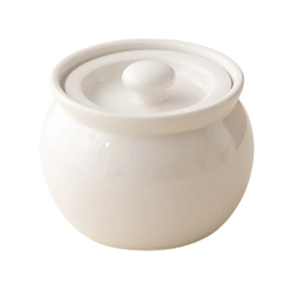 Hot Sale Ceramic Food Storage Jar Cooking Stew Pot with Lid 400 ML Mini Thickened Household Non-Stick steaming pot Stewed soup Peaceful Pleasures Health and Wellness white-400ml