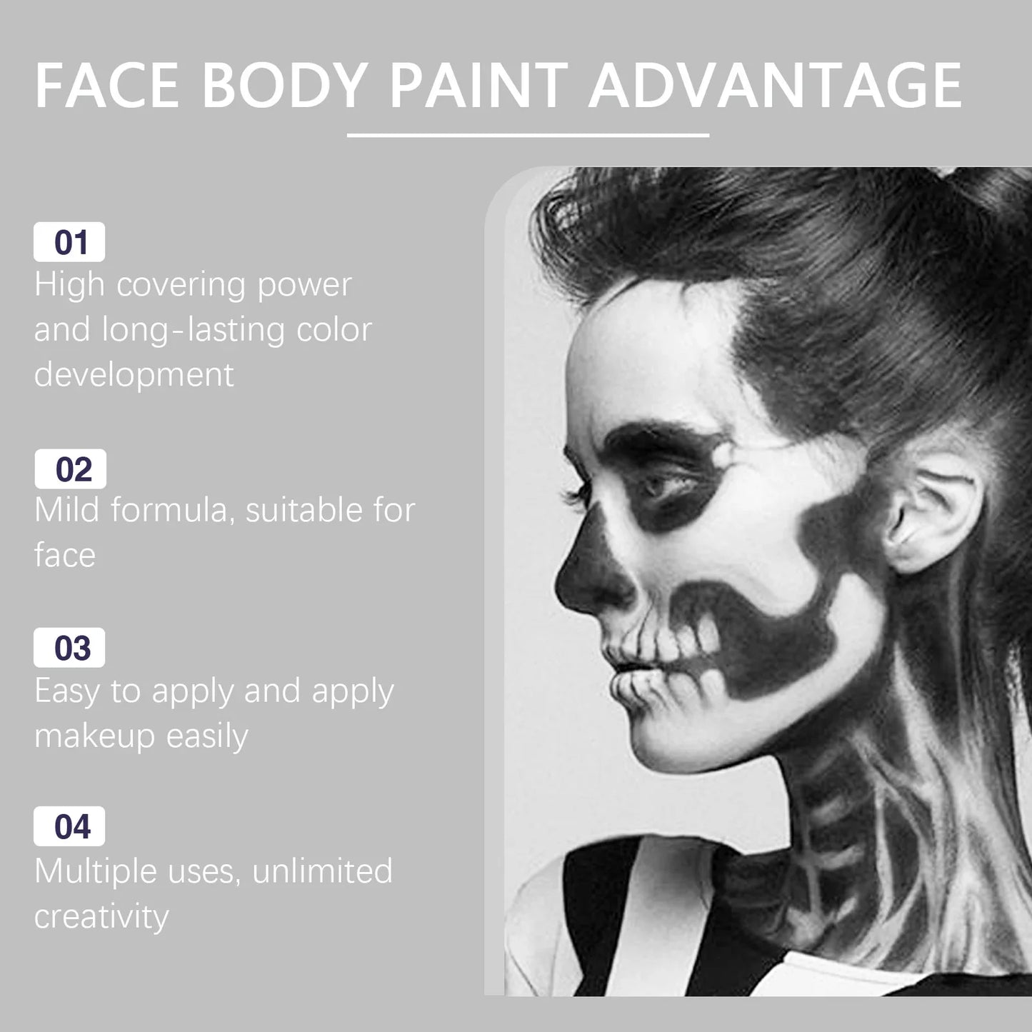 Eelhope White & Black Face Body Paint – Halloween Cosplay Kit