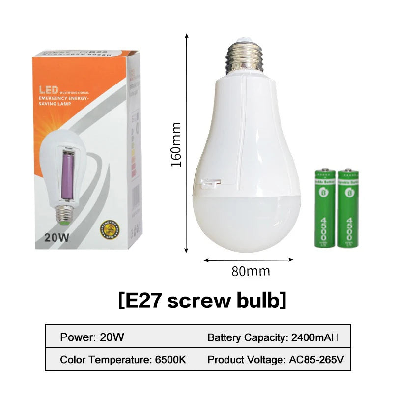 Flicker-Free LED Bulb Light Portable 20W 30W Emergency Bulb Courtyard Outdoor Bulb Removable Battery LED Charging Light Bulb Peaceful Pleasures Health and Wellness A3