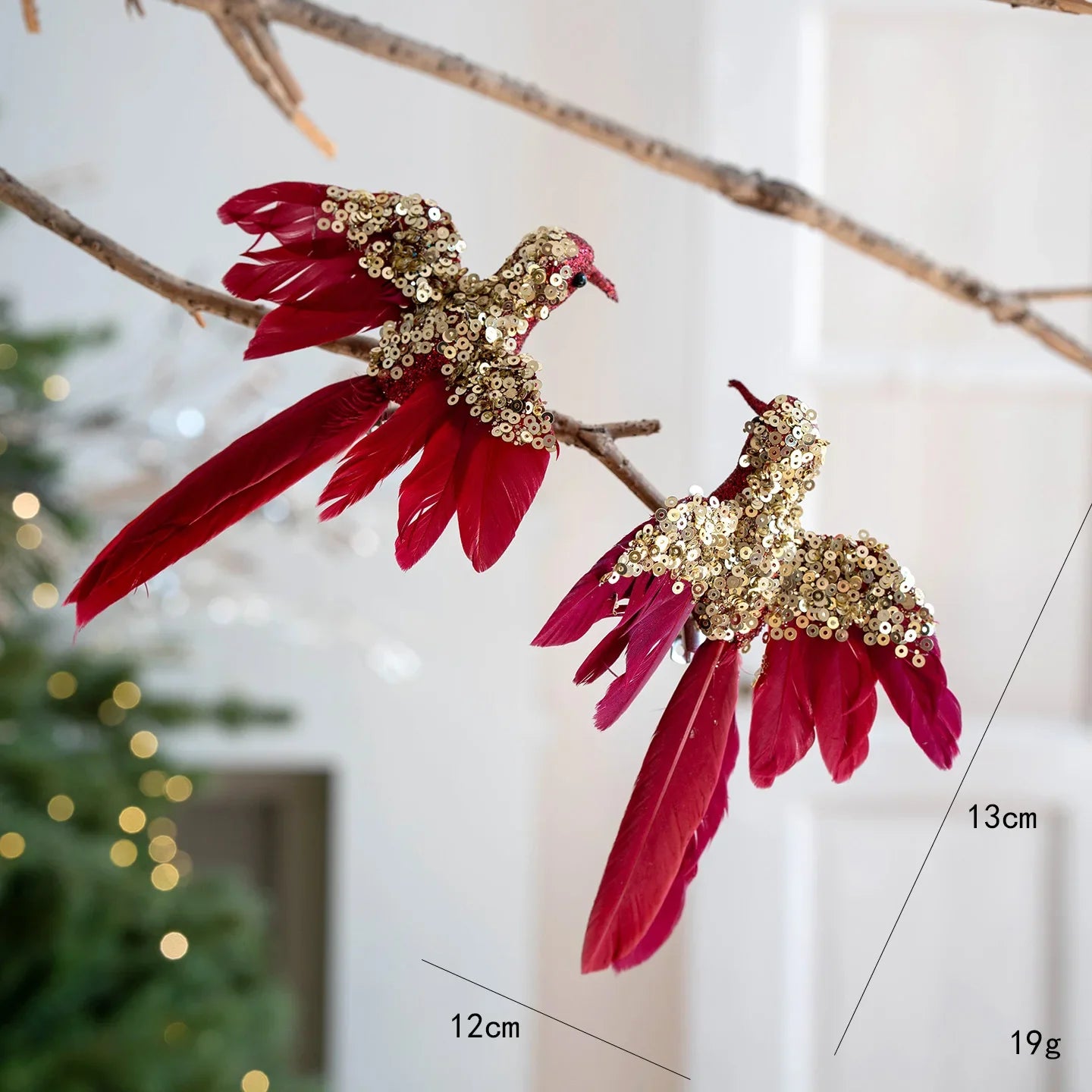 2PCS Feathered Hummingbird Christmas Tree Ornaments | Glitter Birds