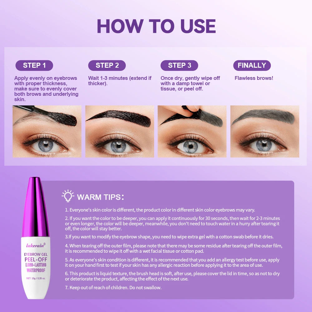 Tattoo Peel Off Eyebrow Gel Tint long-lasting Semi Permanent Brow Tint waterproof Transfer-proof Defined Looking Brows Cosmetics Peaceful Pleasures Health and Wellness
