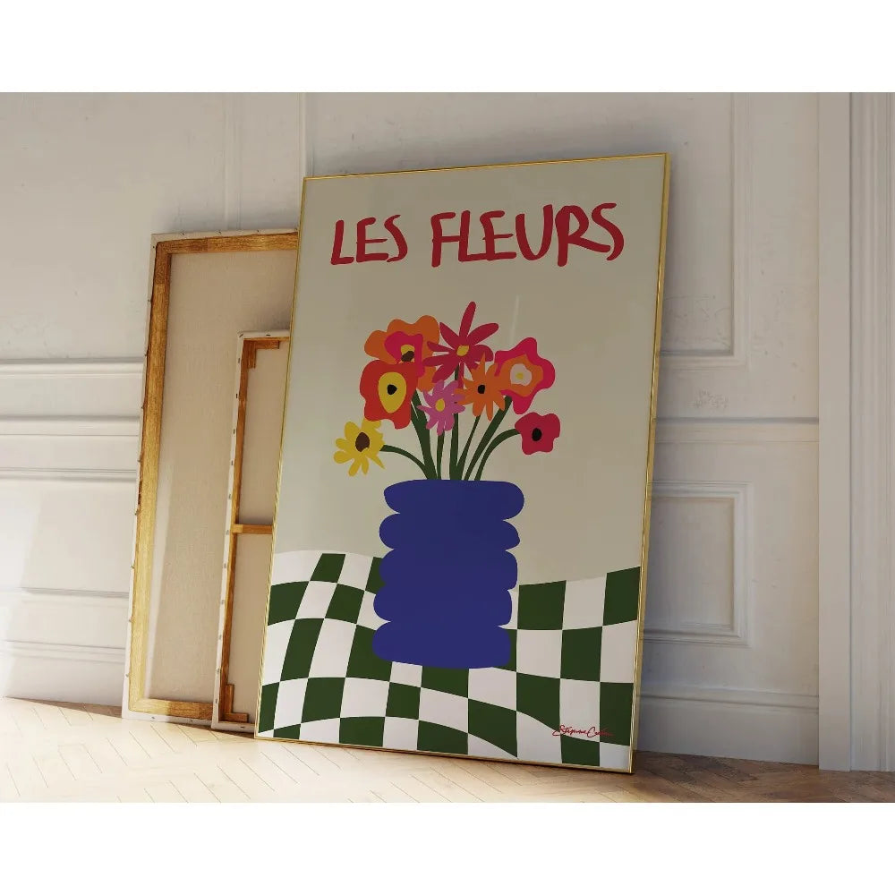 Retro Beige Floral Canvas Wall Art | Unframed Plant Print