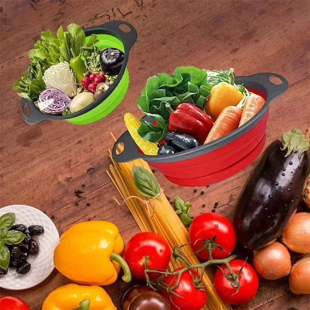 Silicone Folding Drainer Basket Drain Device Multifunctional Fruit Vegetable Washing Basket Food Grade Collapsible Colander Peaceful Pleasures Health and Wellness