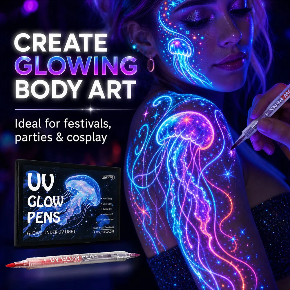Glow Face Body Paint, Glow In The Dark Under UV Black Light Sticks Makeup Neon Face Painting Kits for Adult Halloween Festival Peaceful Pleasures Health and Wellness