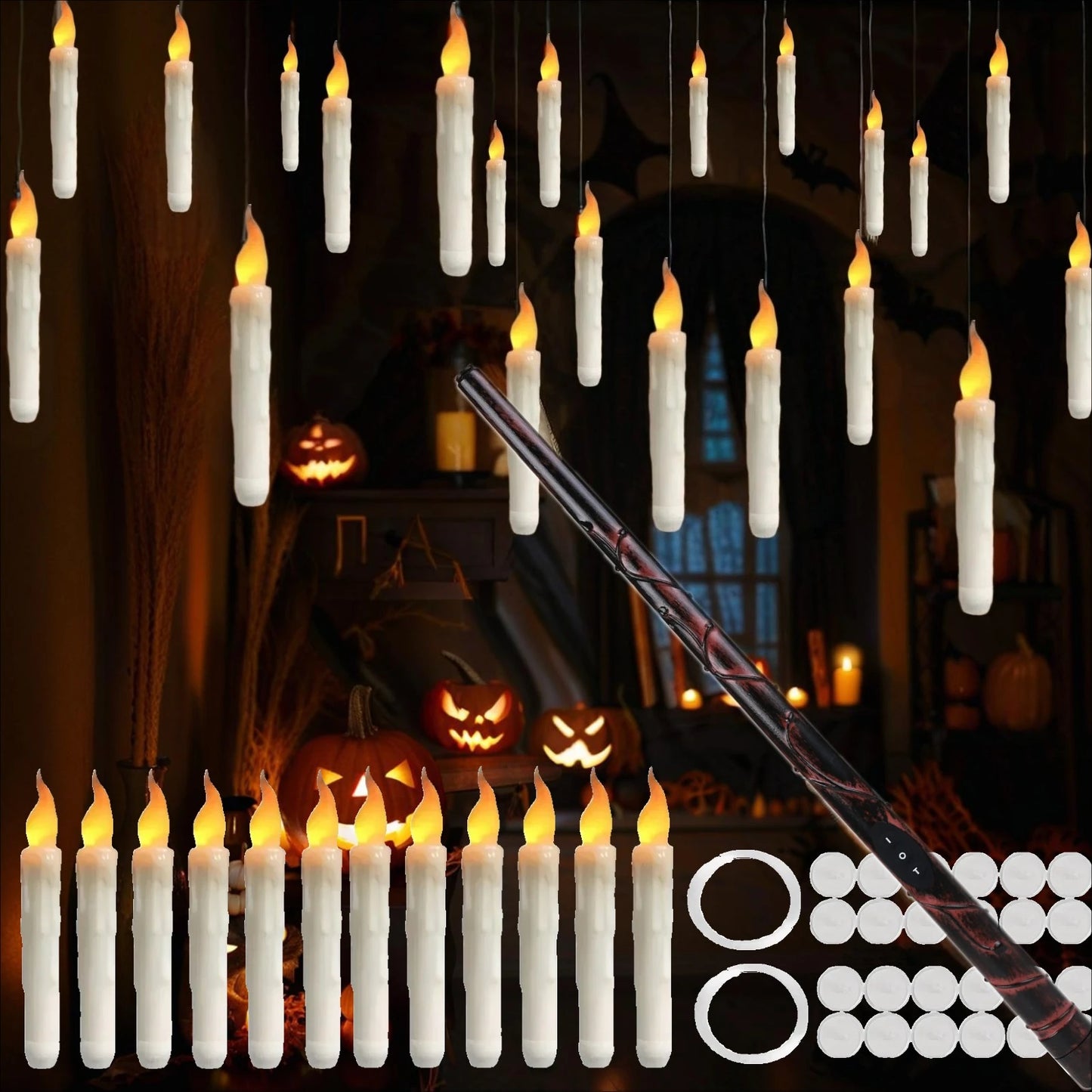 Floating Flameless LED Taper Candles + Magic Wand Remote 12/24 Pack