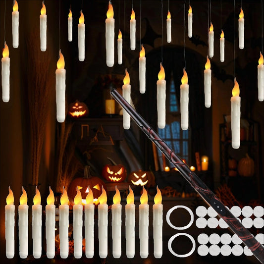 Floating Flameless LED Taper Candles + Magic Wand Remote 12/24 Pack Flameless LED Candles Peaceful Pleasures Health and Wellness