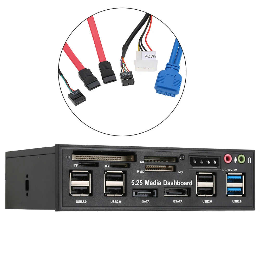 5.25" PC Front Panel USB 3.0 Hub, eSATA & Card Reader
