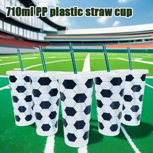 Football Design Straw Cups 710ml | Leak-Proof Reusable Tumbler Sports Straw Tumbler Peaceful Pleasures Health and Wellness