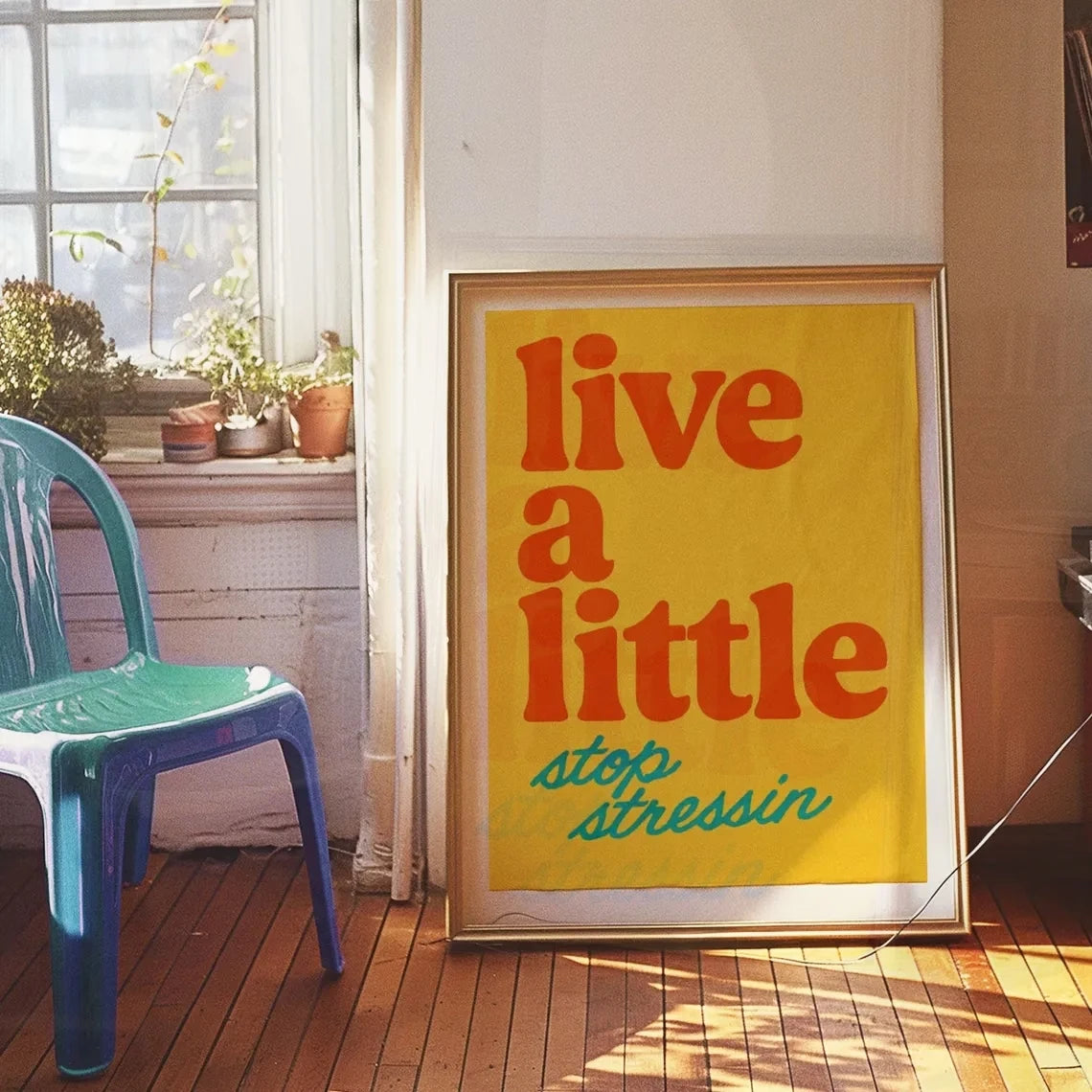 Retro 70s Abstract Quote Canvas Wall Art | Yellow Font Poster