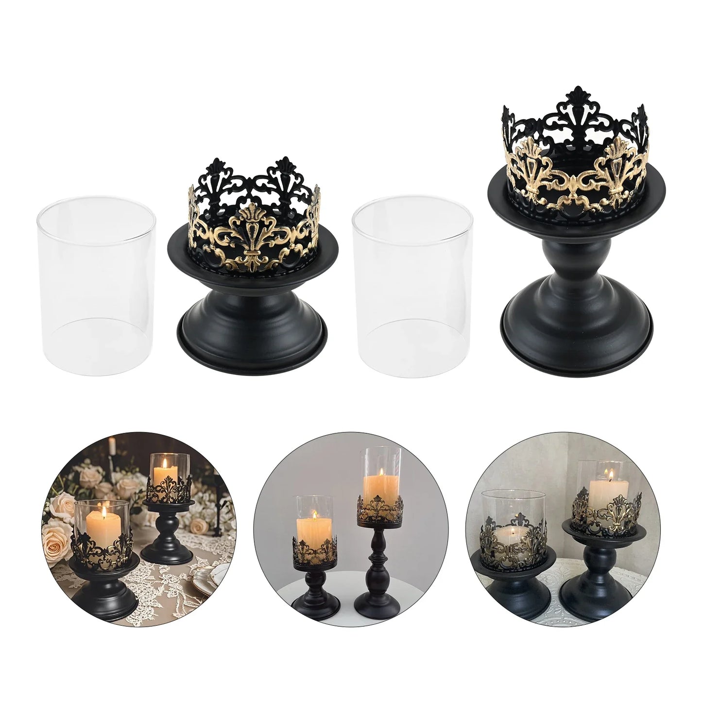 Black Iron Pillar Candle Holders Set of 2 | Home Decor Centerpiece