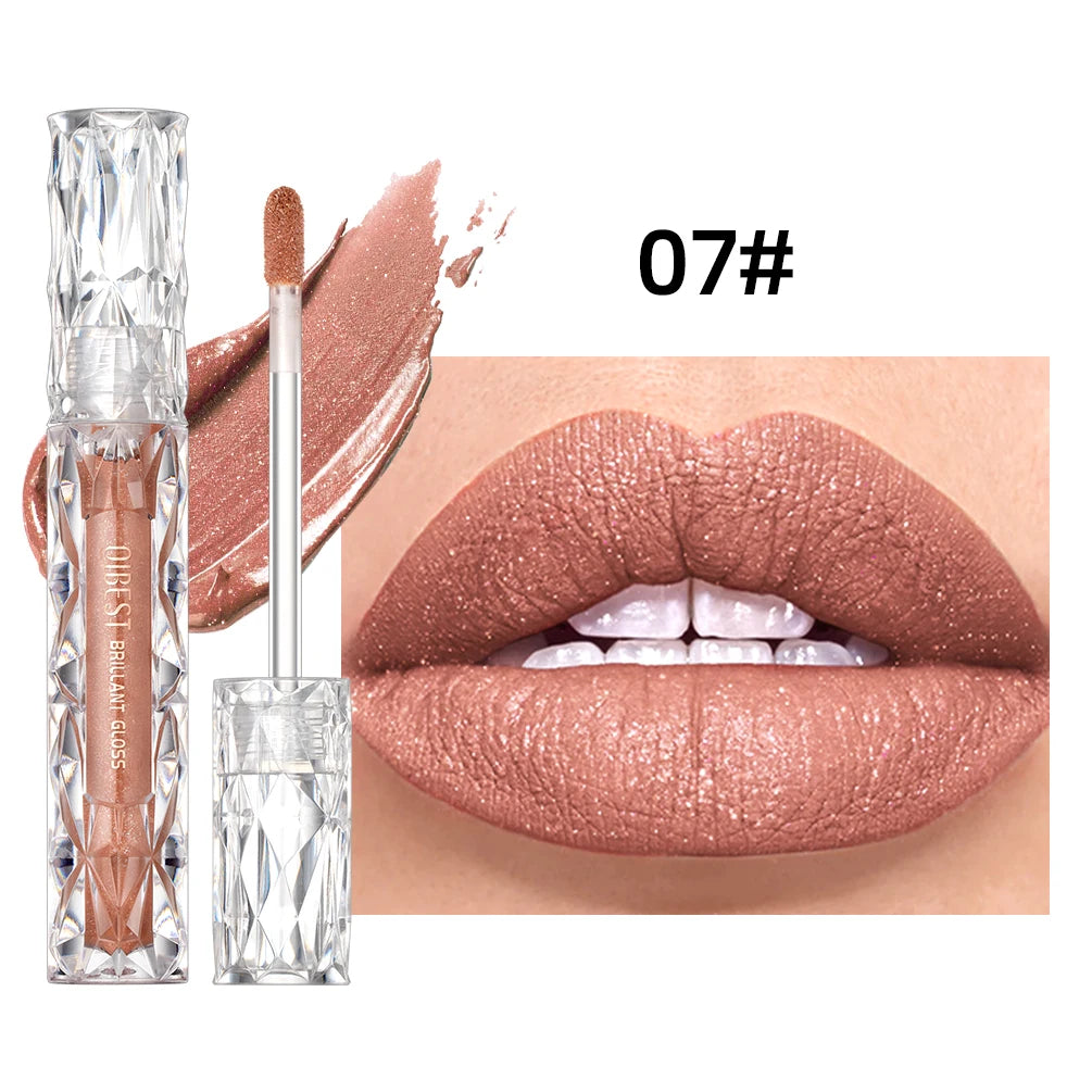 QIBEST 10 Colors Matte Shiny Glitter Liquid Lipstick Shiny Lip Gloss Diamond Waterproof Long Lasting Lipgloss Women Lips Makeup Peaceful Pleasures Health and Wellness 7