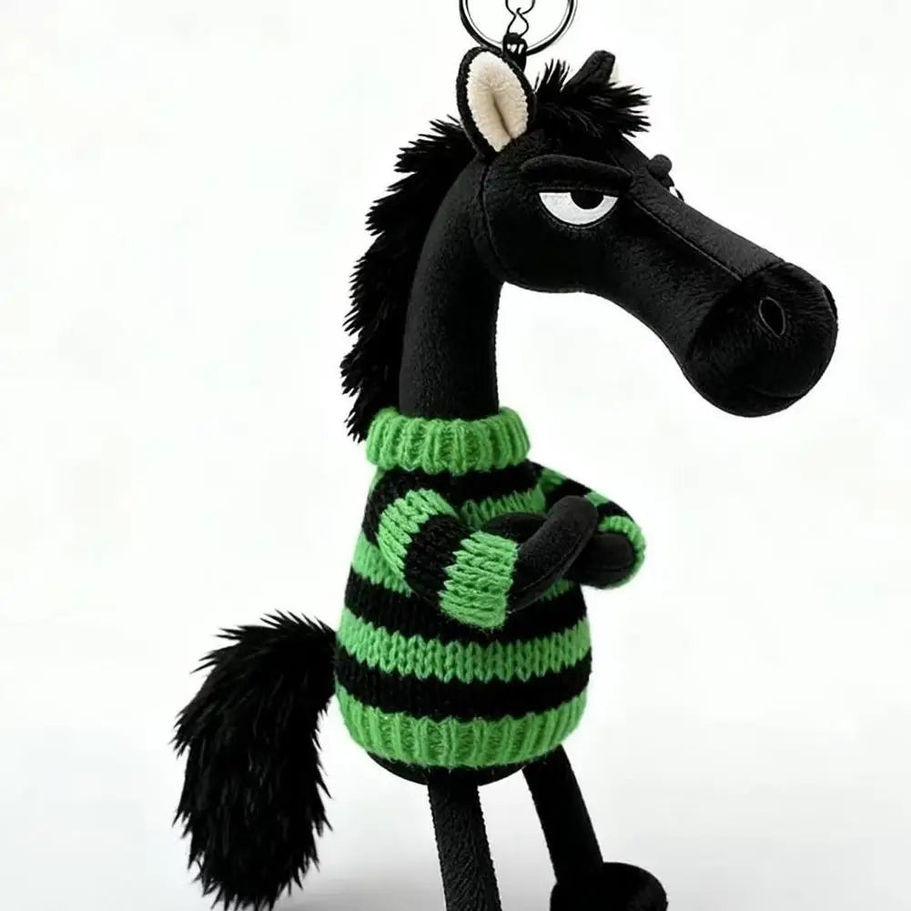 Cool Black Horse Plush Toy Wearing Sweater 2026 Mascot Key Chain