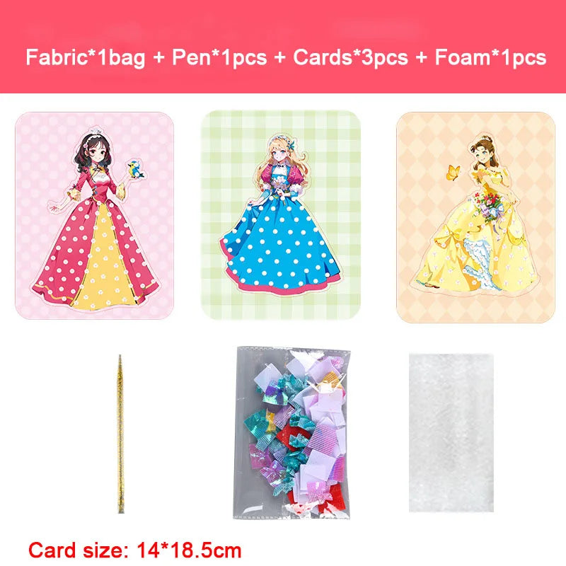 Creative Princess Puzzle Puncture Painting Board Pens Fabric Craft